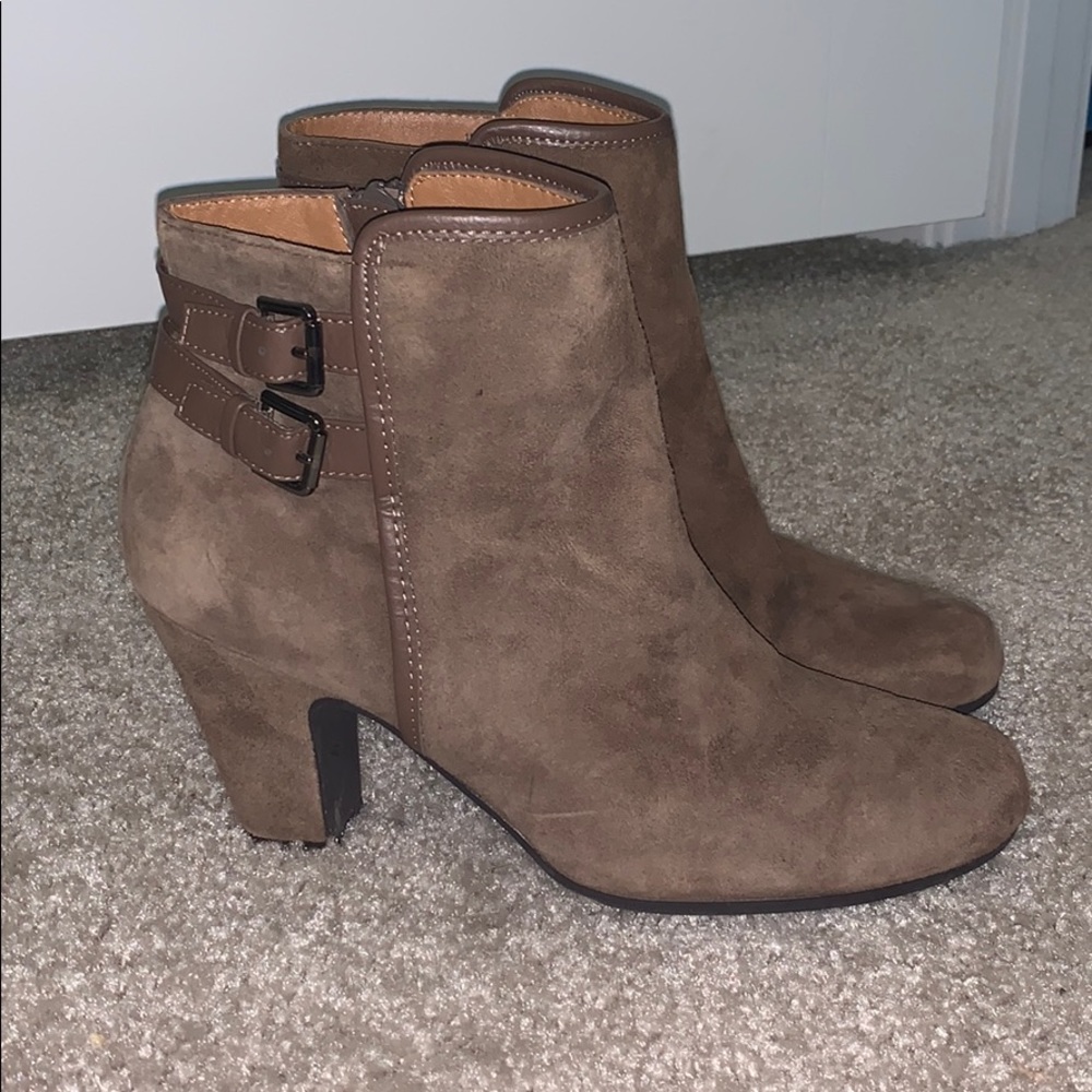 Brown suede booties